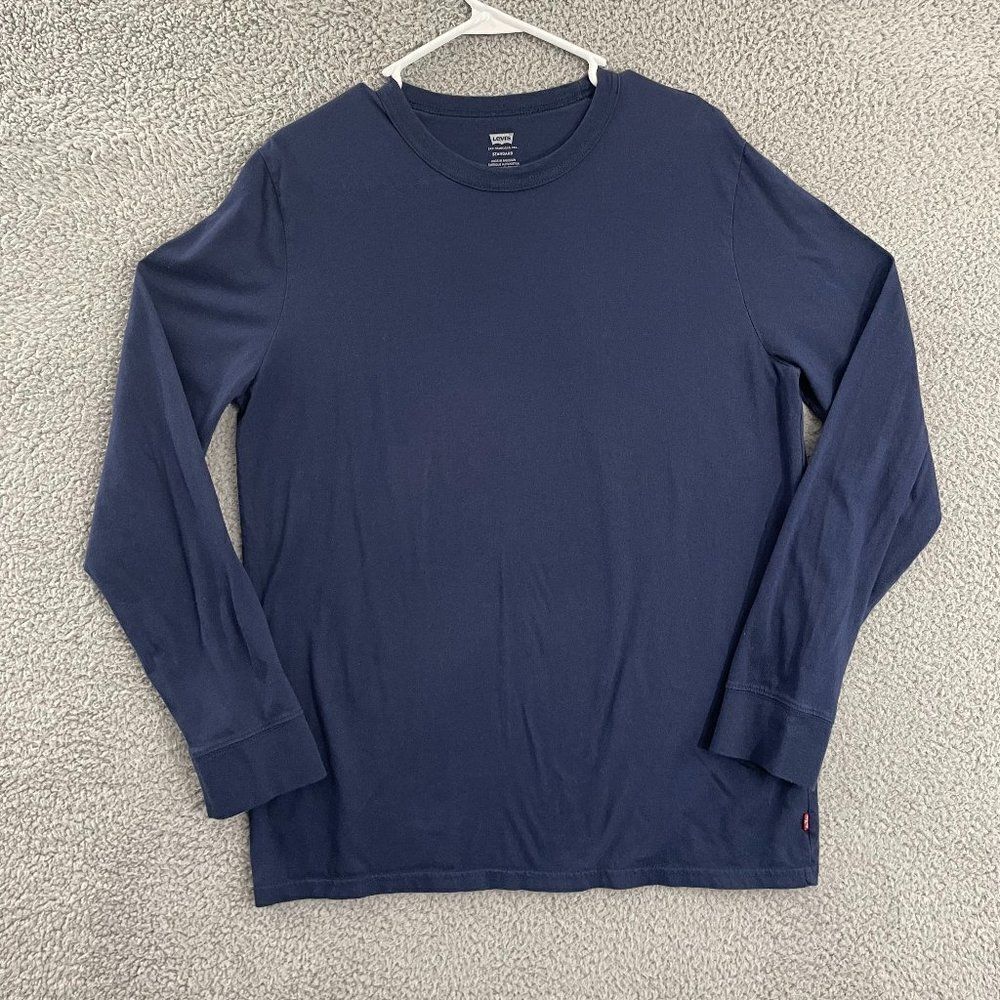 Levi's‎ Shirt Men M Navy Casual Standard Fit Long Sleeve Blank Tee